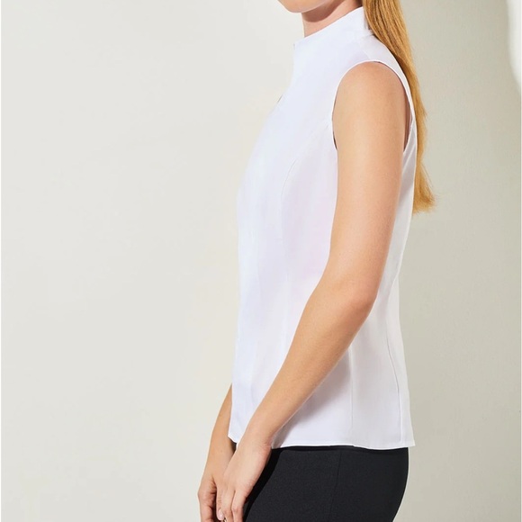 Ming Wang Sleeveless Zip-Up Stretch Cotton Shirt, White - Picture 11 of 12